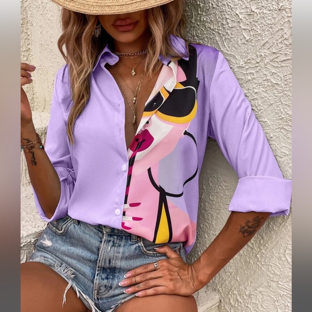 Figure graphic purple blouse